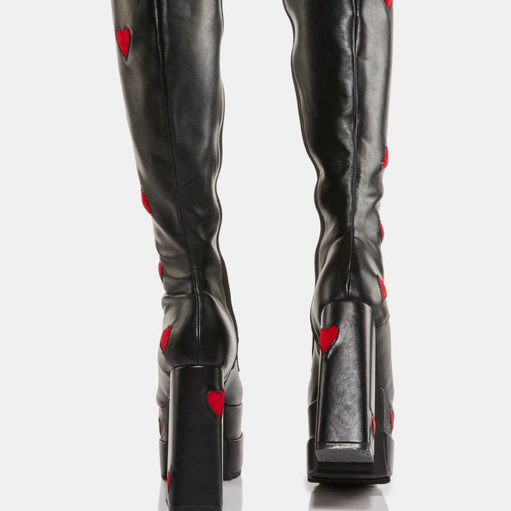 THE QUEEN OF THE NIGHT and  HEARTS Chunky Platform Knee High Boots ( BRAND NEW ! - Picture 3 of 6